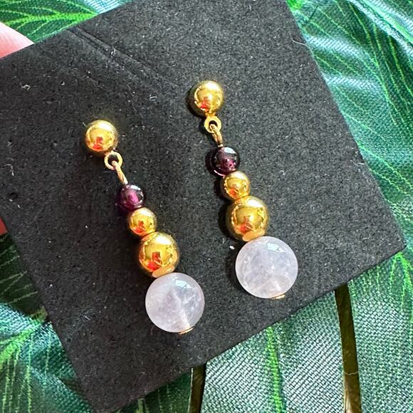 BOGO FREE Pink quartz beaded earrings - Picture 1 of 5